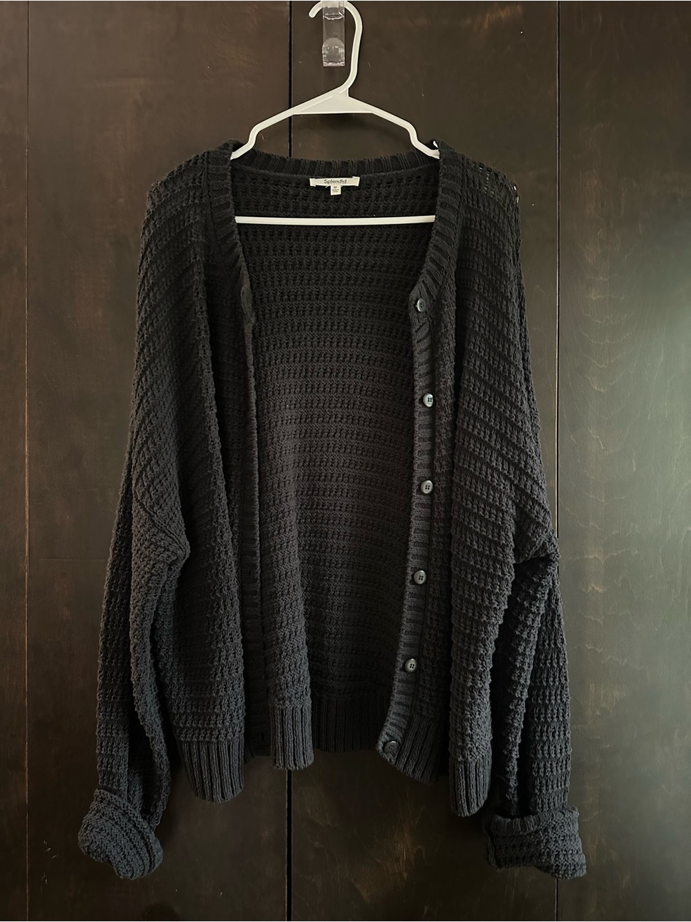 Splendid Black Knitted Button-Front Oversized Slouchy Cardigan